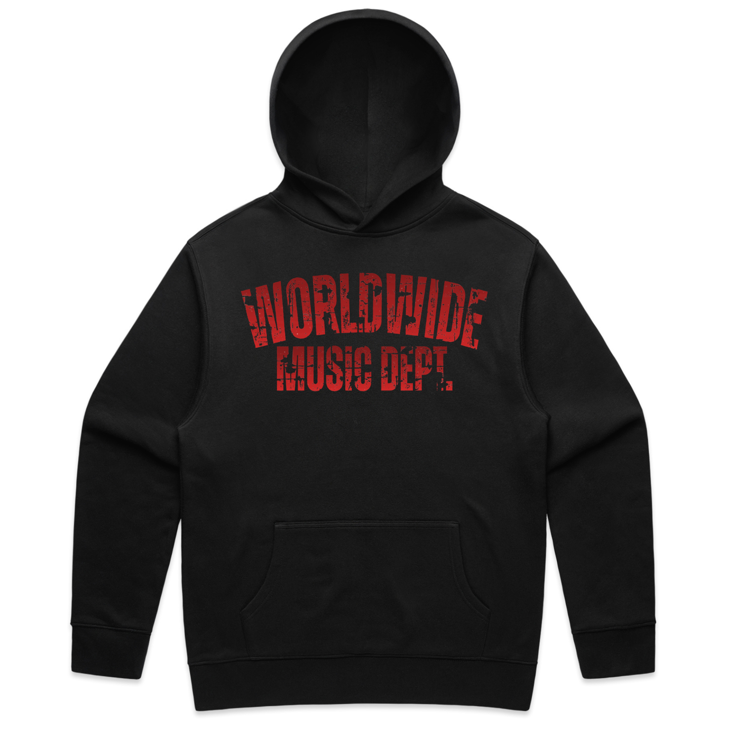 Worldwide Music Dept. Distressed Red Hoodie - "Black"