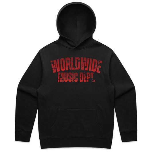 Worldwide Music Dept. Distressed Red Hoodie - "Black"