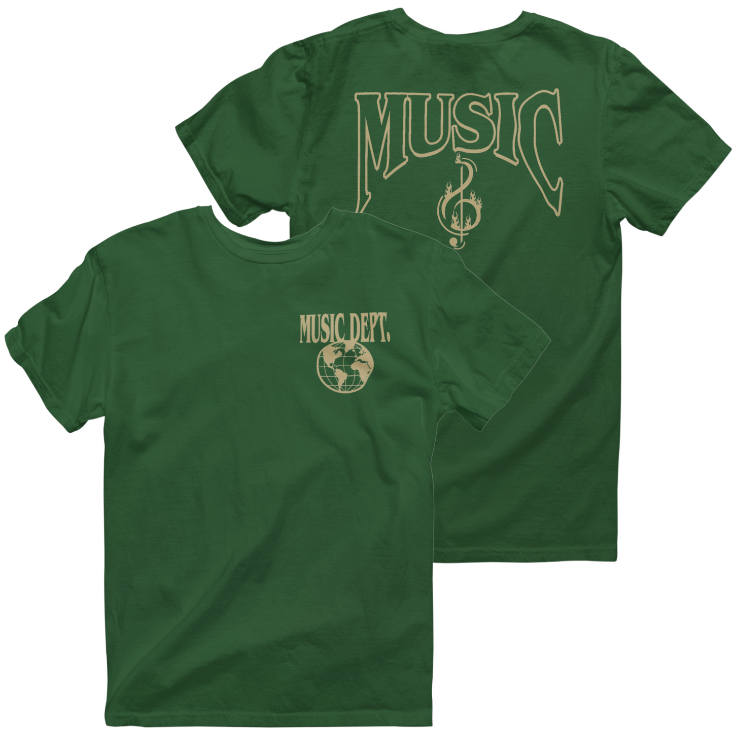 Music Dept. Fire Music Tee - "Forest Green/Gold"