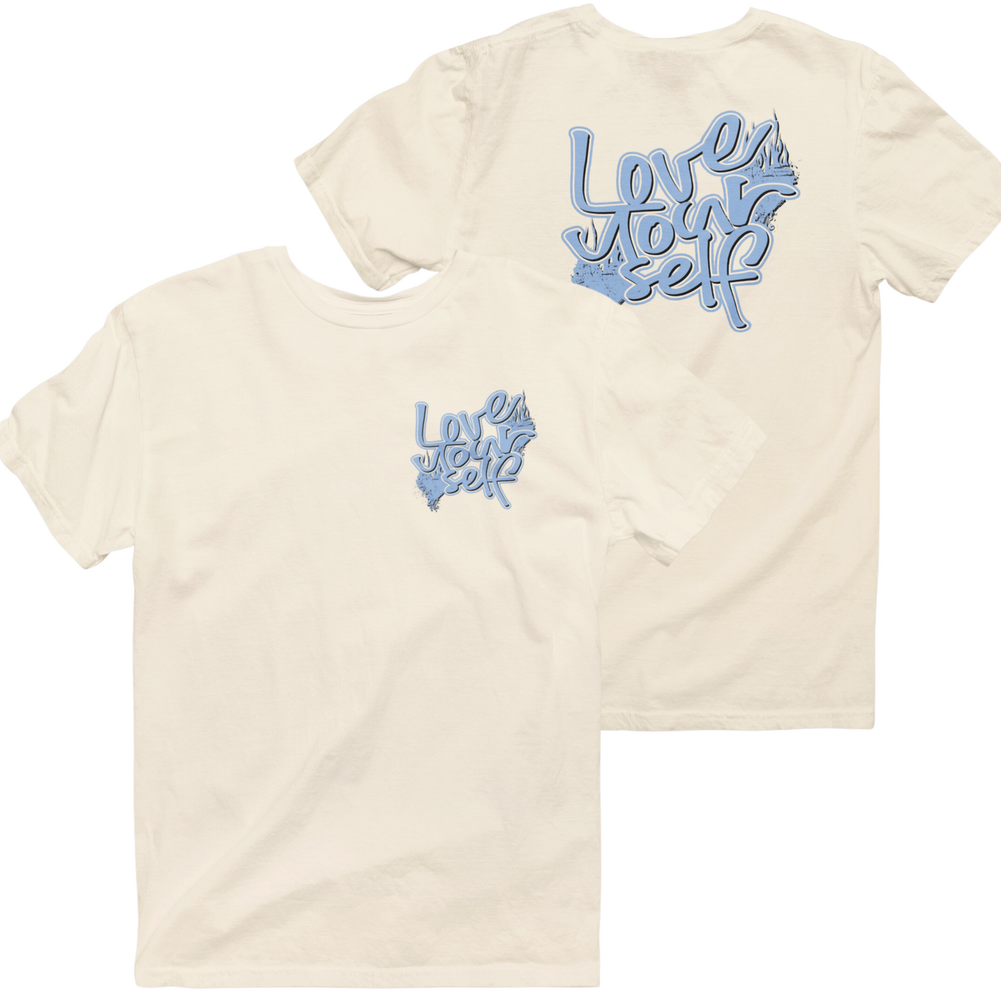 Love Yourself Tee - "Bone/Carolina BLue"