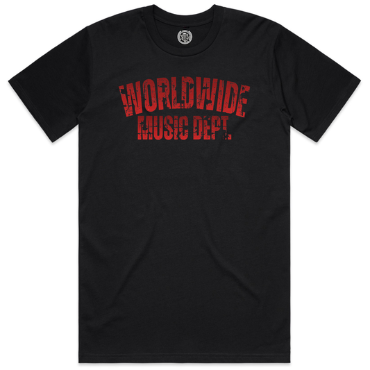 Worldwide Music Dept. Distressed Red Tee - "Black"